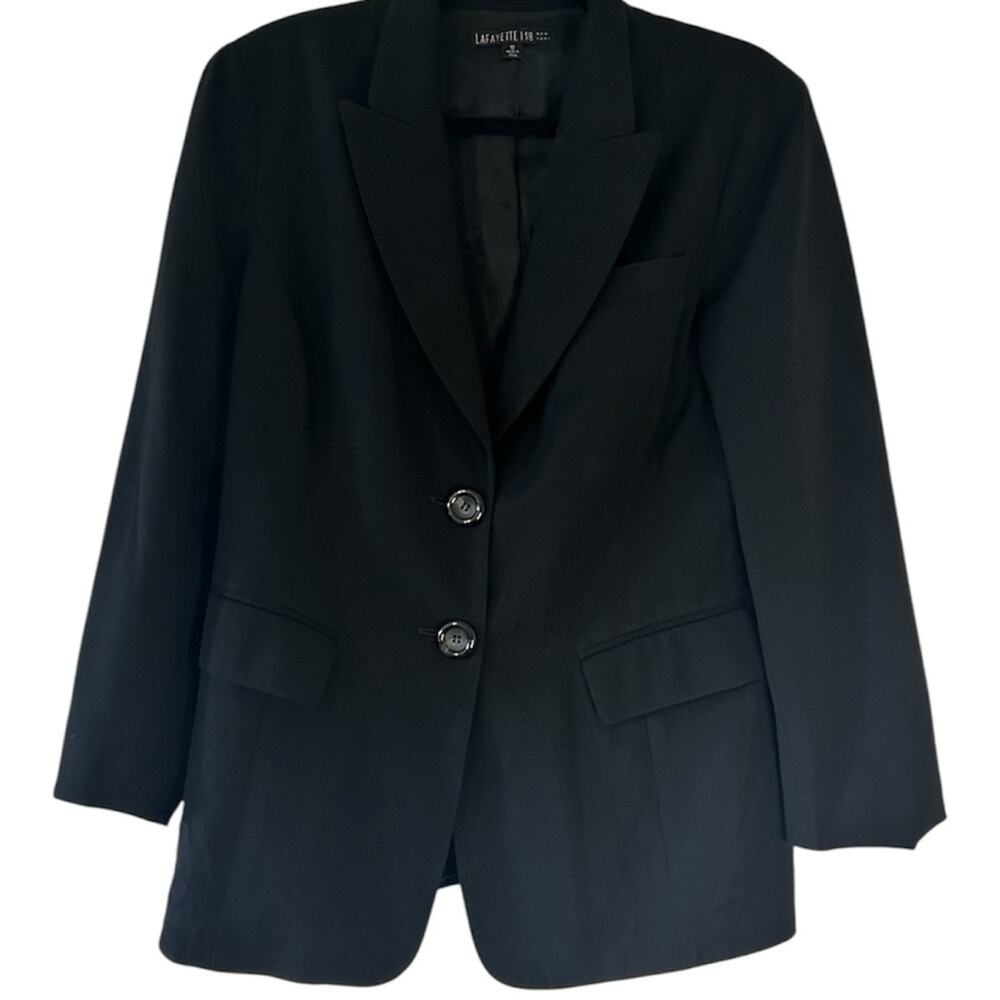Lafayette 148 New York Black Two-Button Blazer with Flap Pockets12 stretch wool